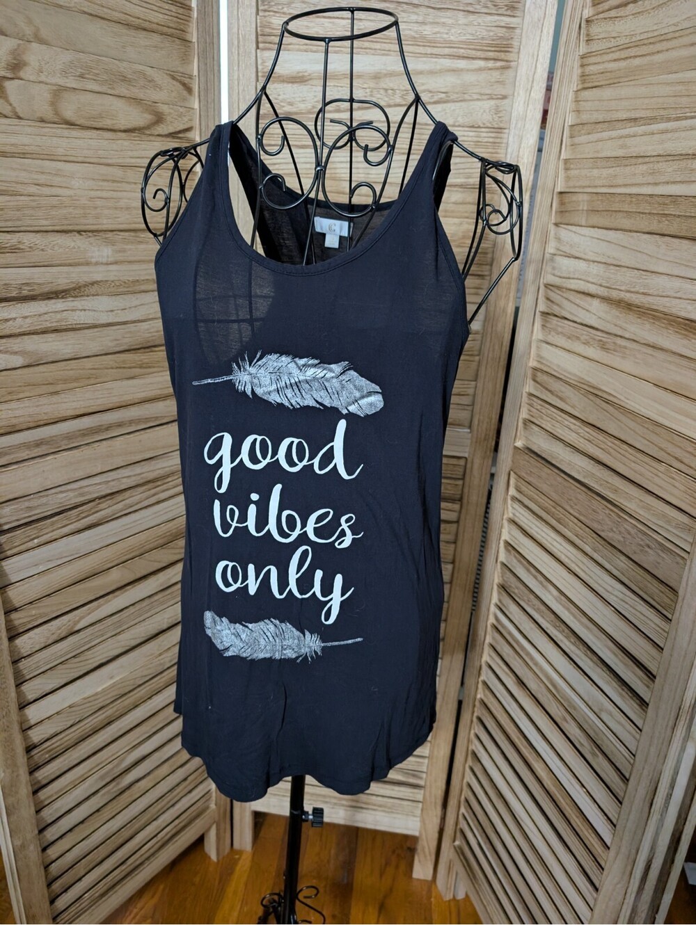 Womens Black Good Vibes Only Tank Top Size Small Summer Vacation